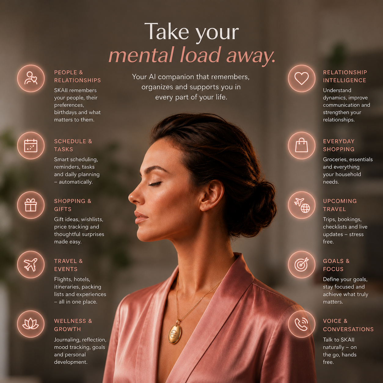 A woman at peace, the mental load lifted